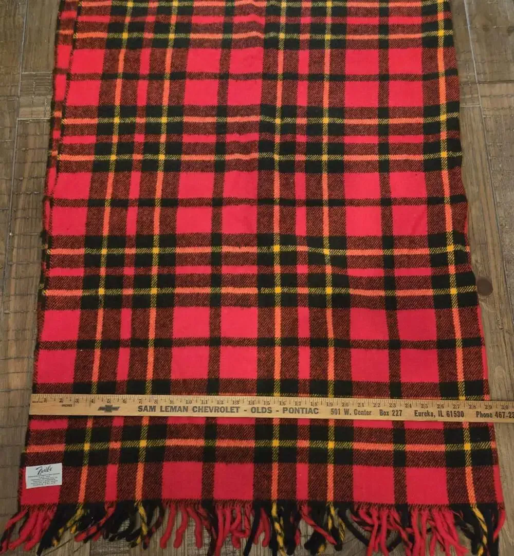 Faribo Vintage Red Black Tassel 100% Wool Stadium Throw Lap Blanket 42x60